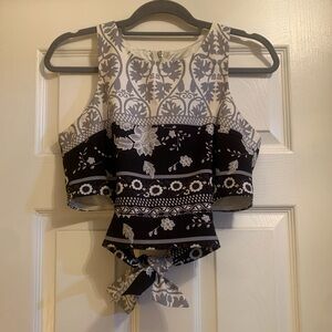 BSB Collection black, grey, and white tank top with tie back